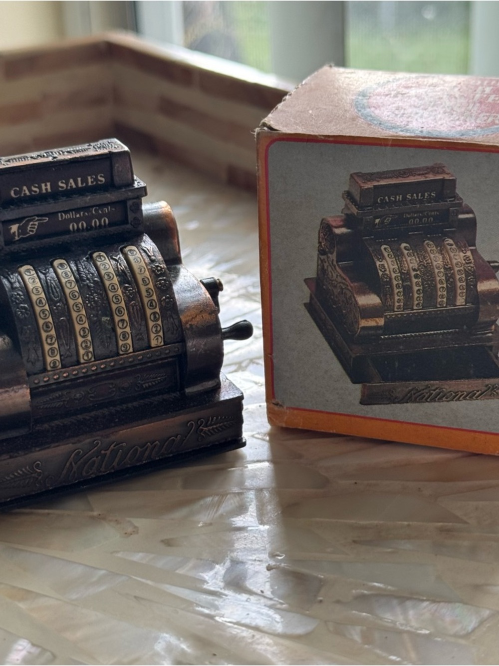 Vintage Cash Register Pencil Sharpener w/ Box 1981 Giftco Bronze Finish Crank Dr